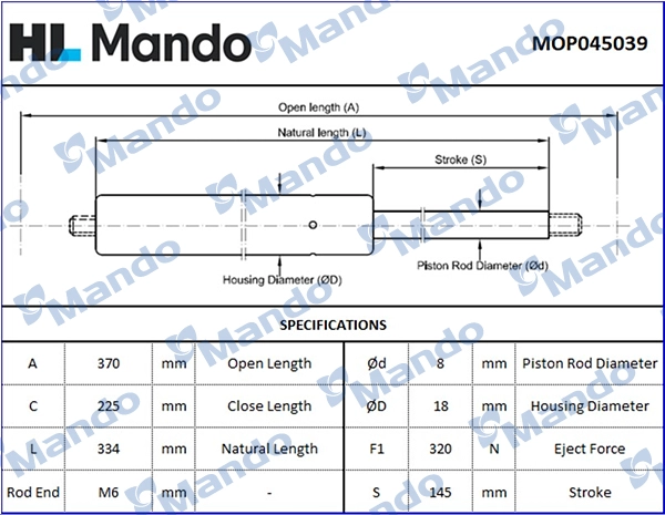 Mop045039 амортизатор багажника MANDO MOP045039