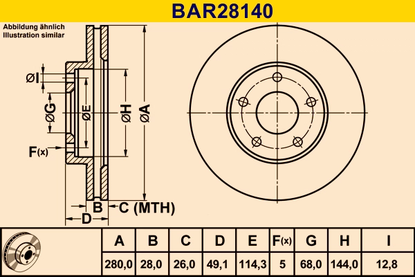 Диск тормозной BARUM BAR28140