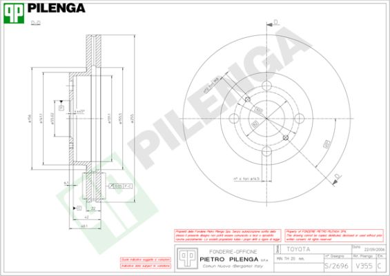 Диск тормозной PILENGA V355