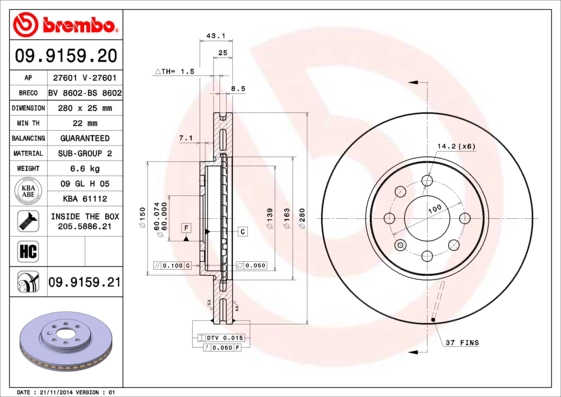 Диск тормозной BRECO BS 8602