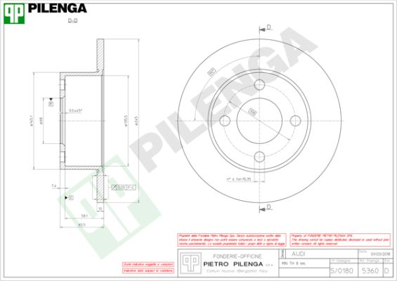 Диск тормозной PILENGA 5360