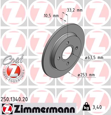 Диск тормозной ZIMMERMANN 250134020
