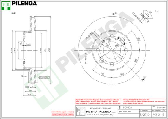 Диск тормозной PILENGA V310