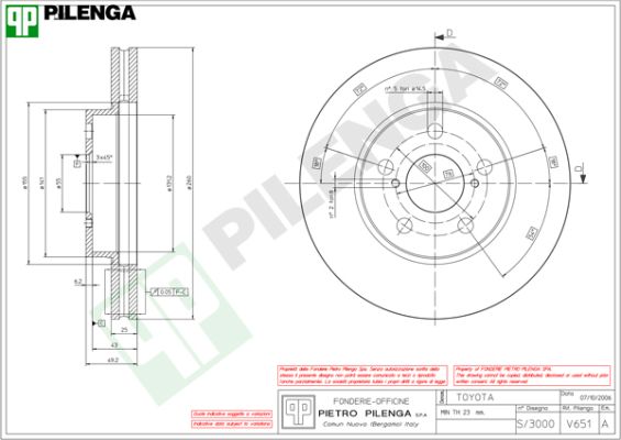 Диск тормозной PILENGA V651