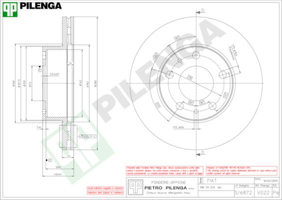 Диск тормозной PILENGA V022