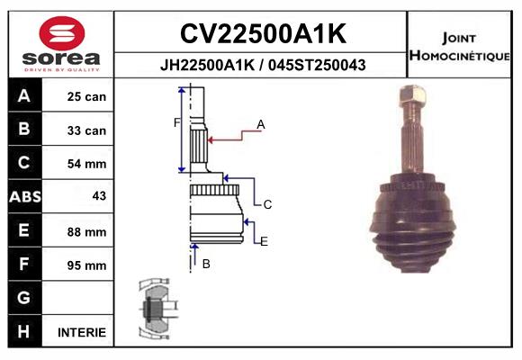 Шарнирный комплект приводной вал EAI CV22500A1K