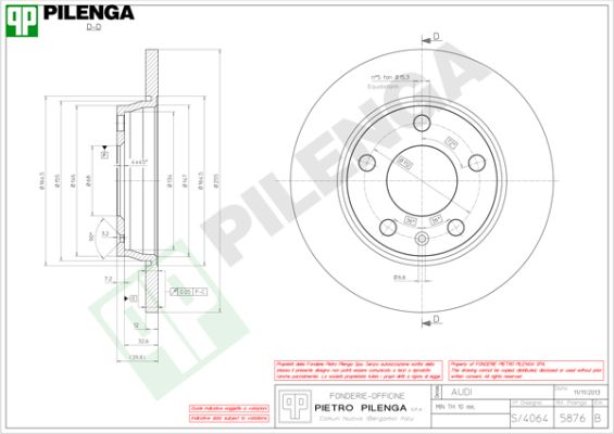 Диск тормозной PILENGA 5876
