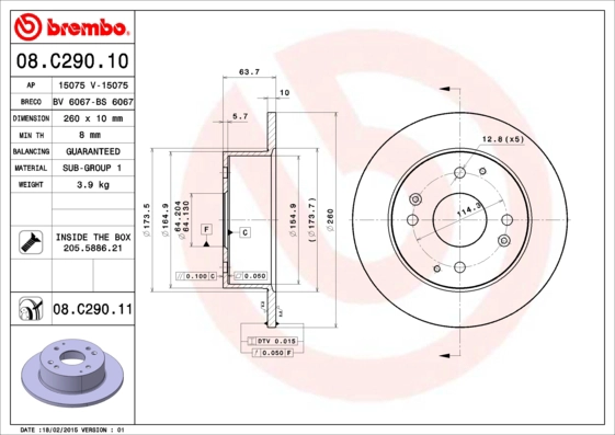 Диск тормозной BREMBO 08.C290.10