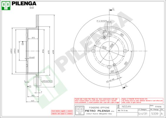 Диск тормозной PILENGA 5339