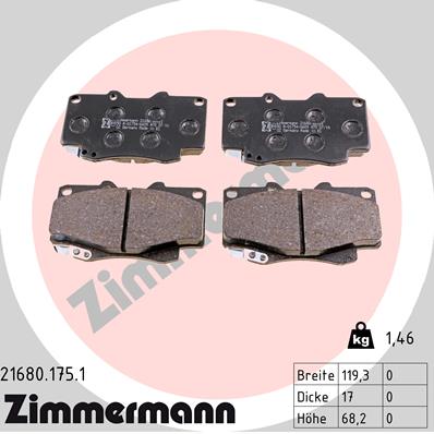 Колодки тормозные дисковые ZIMMERMANN 216801751