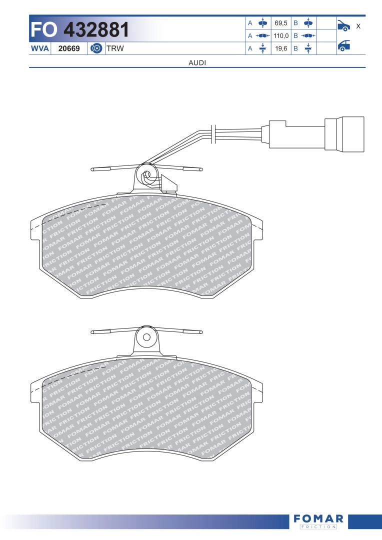 Комплект тормозных колодок дисковый тормоз FOMAR FRICTION FO 432881