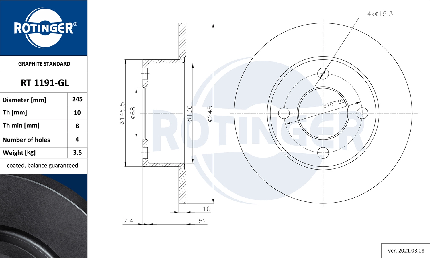 Тормозной диск graphite line ROTINGER RT 1191-GL