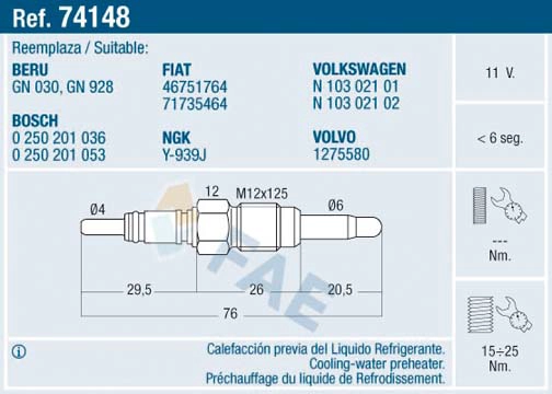 Свеча накаливания FAE 74148