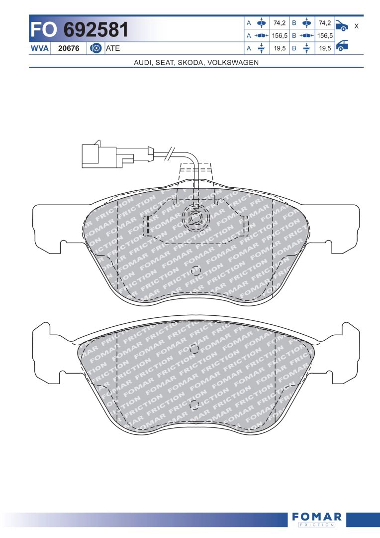 Комплект тормозных колодок дисковый тормоз FOMAR FRICTION FO 692581