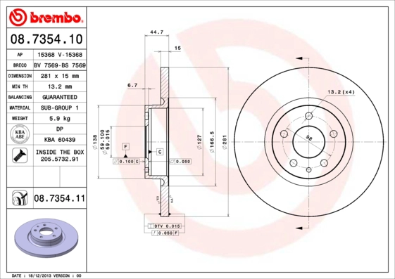 Тормозной диск prime line BREMBO 08.7354.10