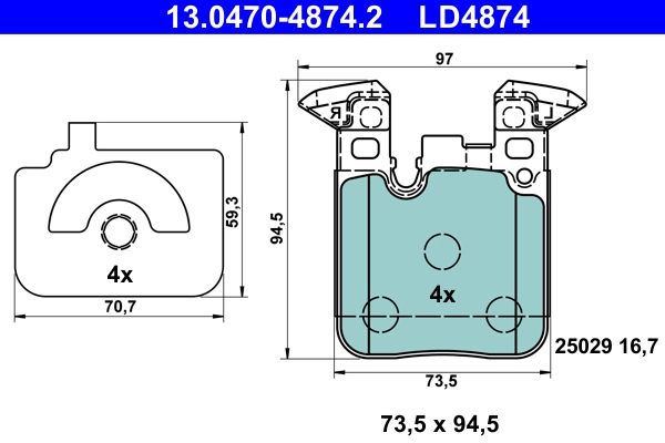 Комплект тормозных колодок дисковый тормоз ate ceramic ATE 13.0470-4874.2