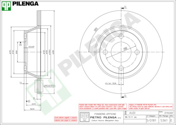 Тормозной диск PILENGA 5361