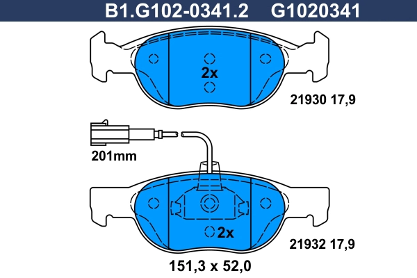 Комплект тормозных колодок дисковый тормоз GALFER B1.G102-0341.2