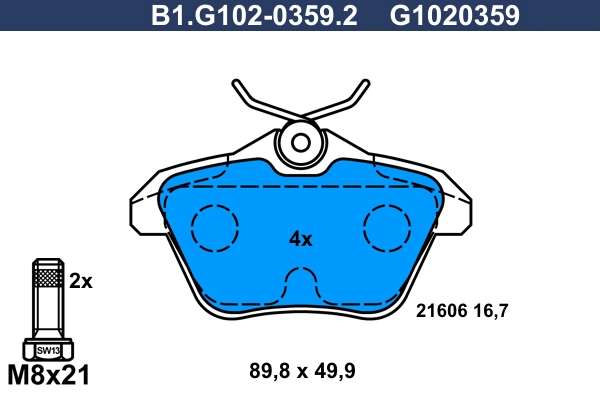 Комплект тормозных колодок дисковый тормоз GALFER B1.G102-0359.2