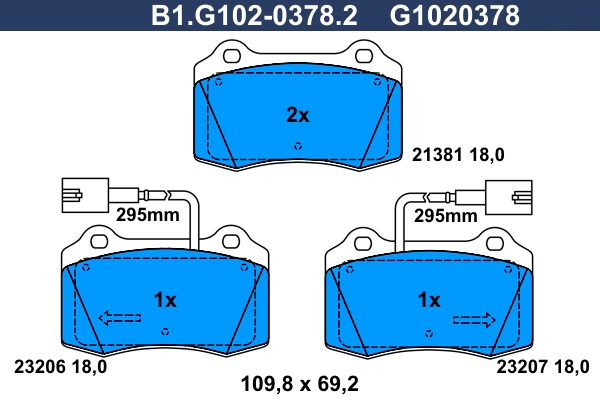 Комплект тормозных колодок дисковый тормоз GALFER B1.G102-0378.2