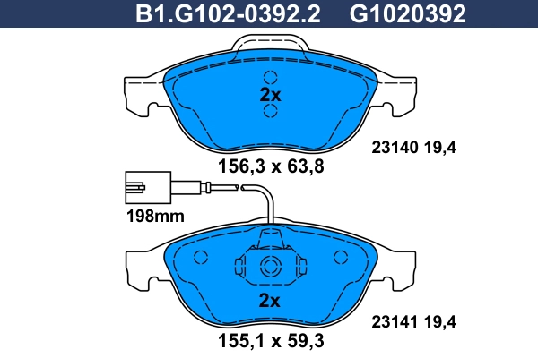Комплект тормозных колодок дисковый тормоз GALFER B1.G102-0392.2