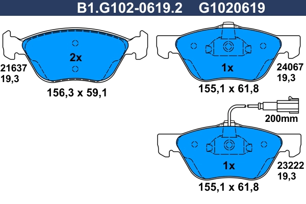 Комплект тормозных колодок дисковый тормоз GALFER B1.G102-0619.2