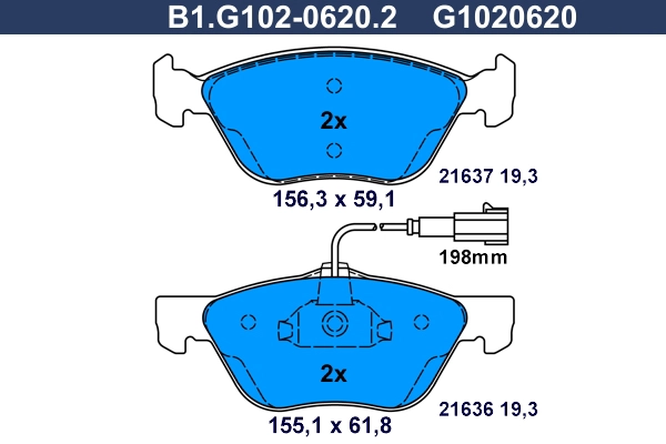 Комплект тормозных колодок дисковый тормоз GALFER B1.G102-0620.2