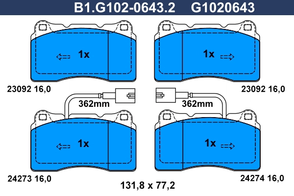 Комплект тормозных колодок дисковый тормоз GALFER B1.G102-0643.2