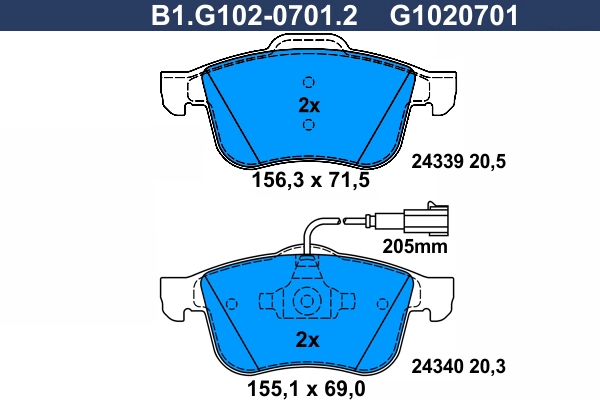 Комплект тормозных колодок дисковый тормоз GALFER B1.G102-0701.2