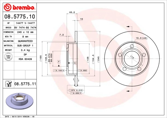 Тормозной диск coated disc line BRECO BV 7474