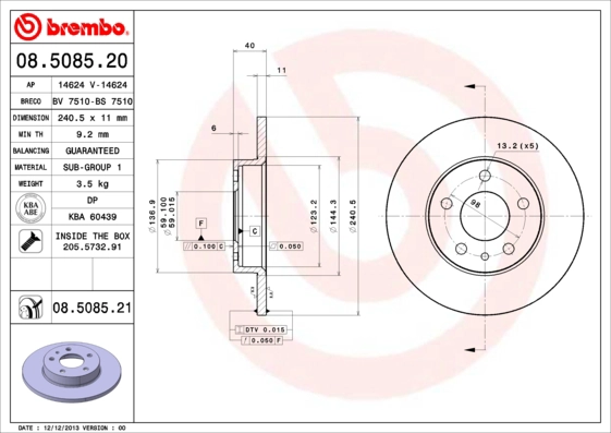 Тормозной диск coated disc line BRECO BV 7510