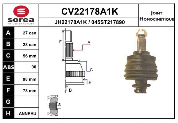 Шарнирный комплект приводной вал EAI CV22178A1K