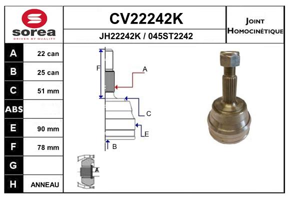 Шарнирный комплект приводной вал EAI CV22242K