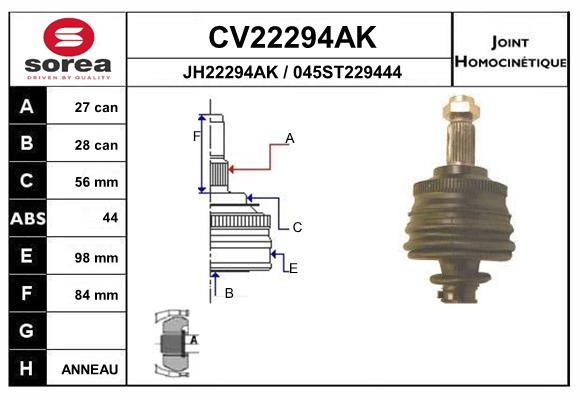 Шарнирный комплект приводной вал EAI CV22294AK