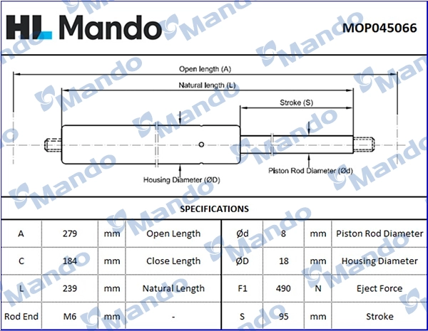 Газовая пружина крышка багажник MANDO MOP045066