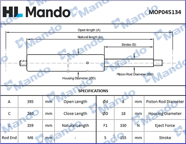 Газовая пружина крышка багажник MANDO MOP045134