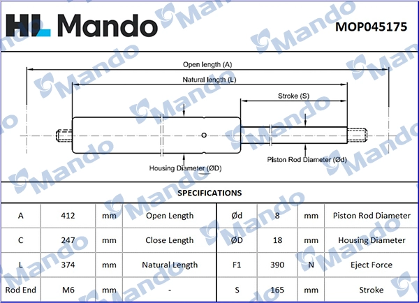 Газовая пружина крышка багажник MANDO MOP045175
