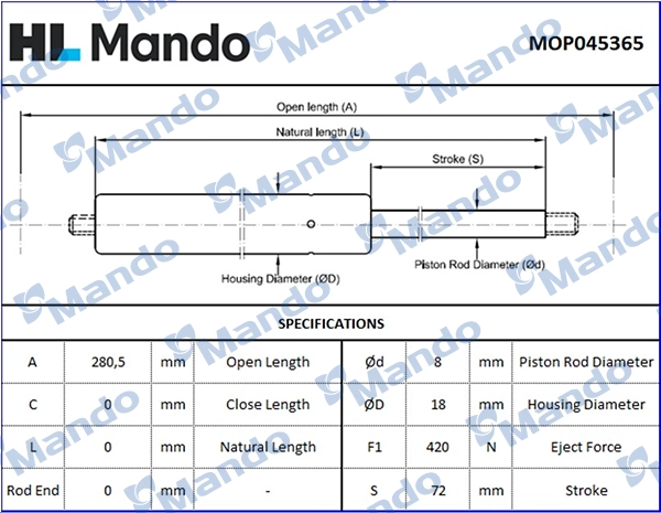 Газовая пружина крышка багажник MANDO MOP045365
