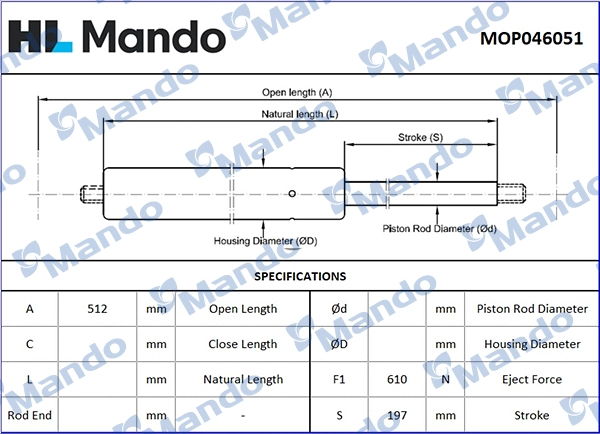 Газовая пружина крышка багажник MANDO MOP046051