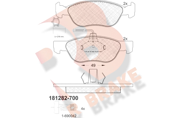 Комплект тормозных колодок дисковый тормоз R BRAKE RB1282-700