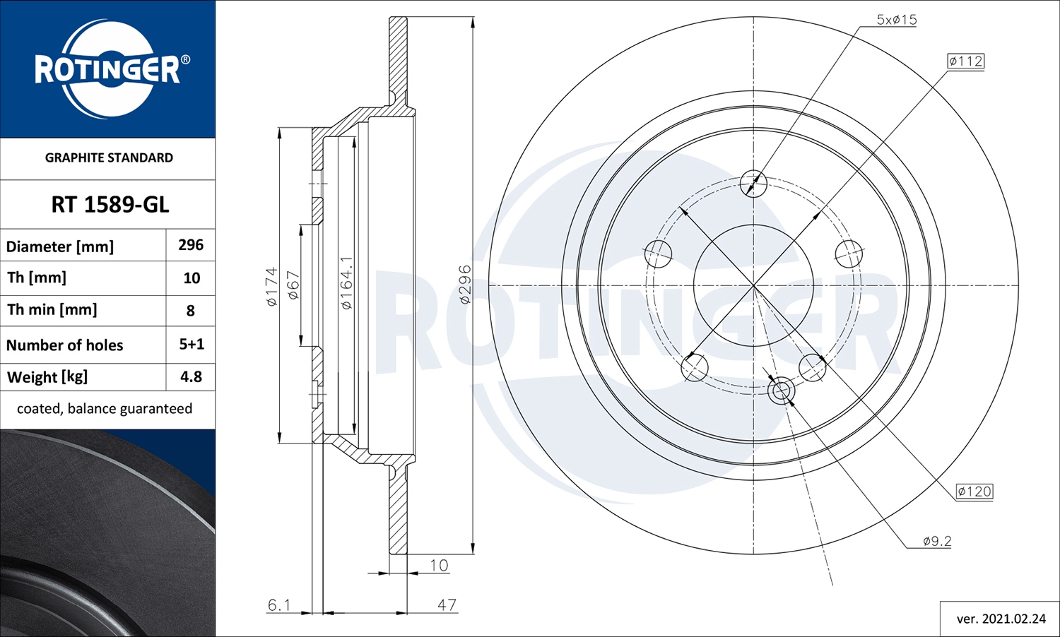Тормозной диск graphite line ROTINGER RT 1589-GL