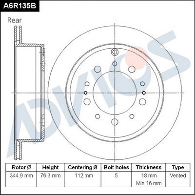 Тормозной диск ADVICS A6R135B