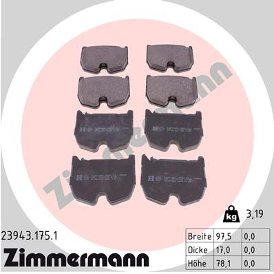 Комплект тормозных колодок дисковый тормоз ZIMMERMANN 23943.175.1