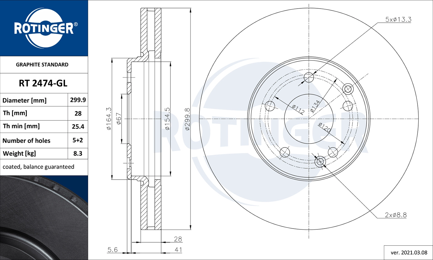 Тормозной диск graphite line ROTINGER RT 2474-GL