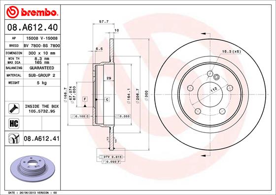 Тормозной диск prime line BREMBO 08.A612.40