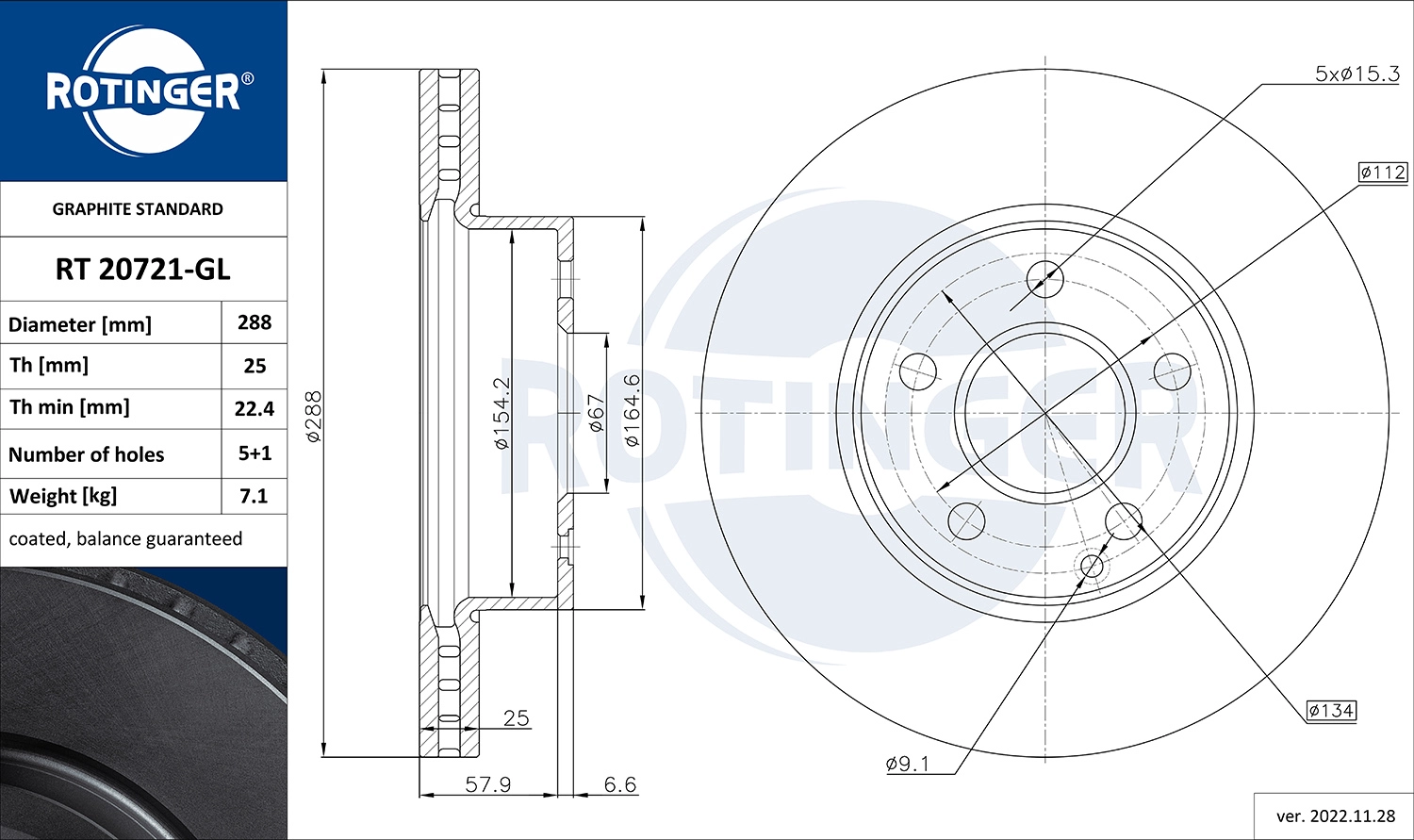 Тормозной диск graphite line ROTINGER RT 20721-GL