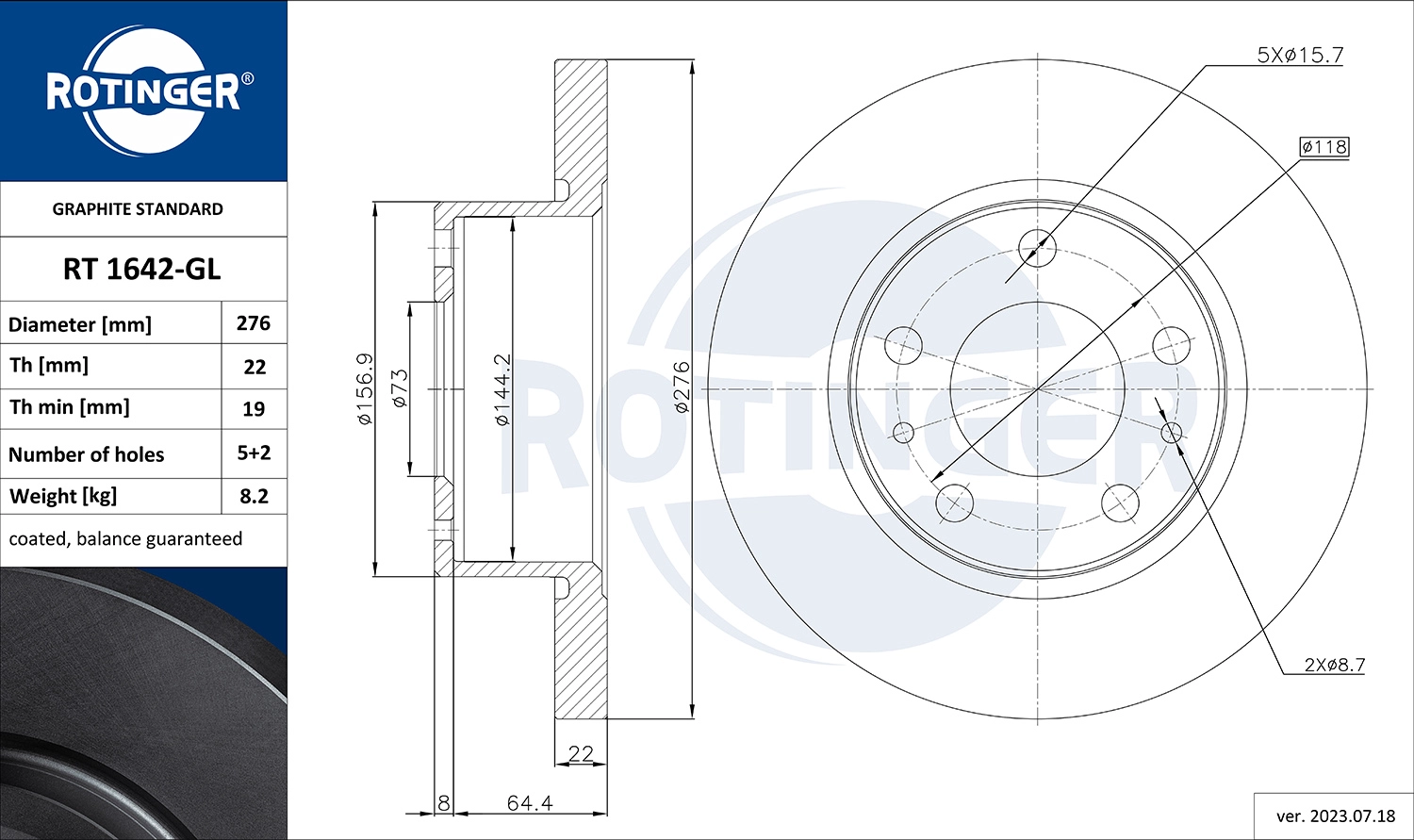 Тормозной диск graphite line ROTINGER RT 1642-GL