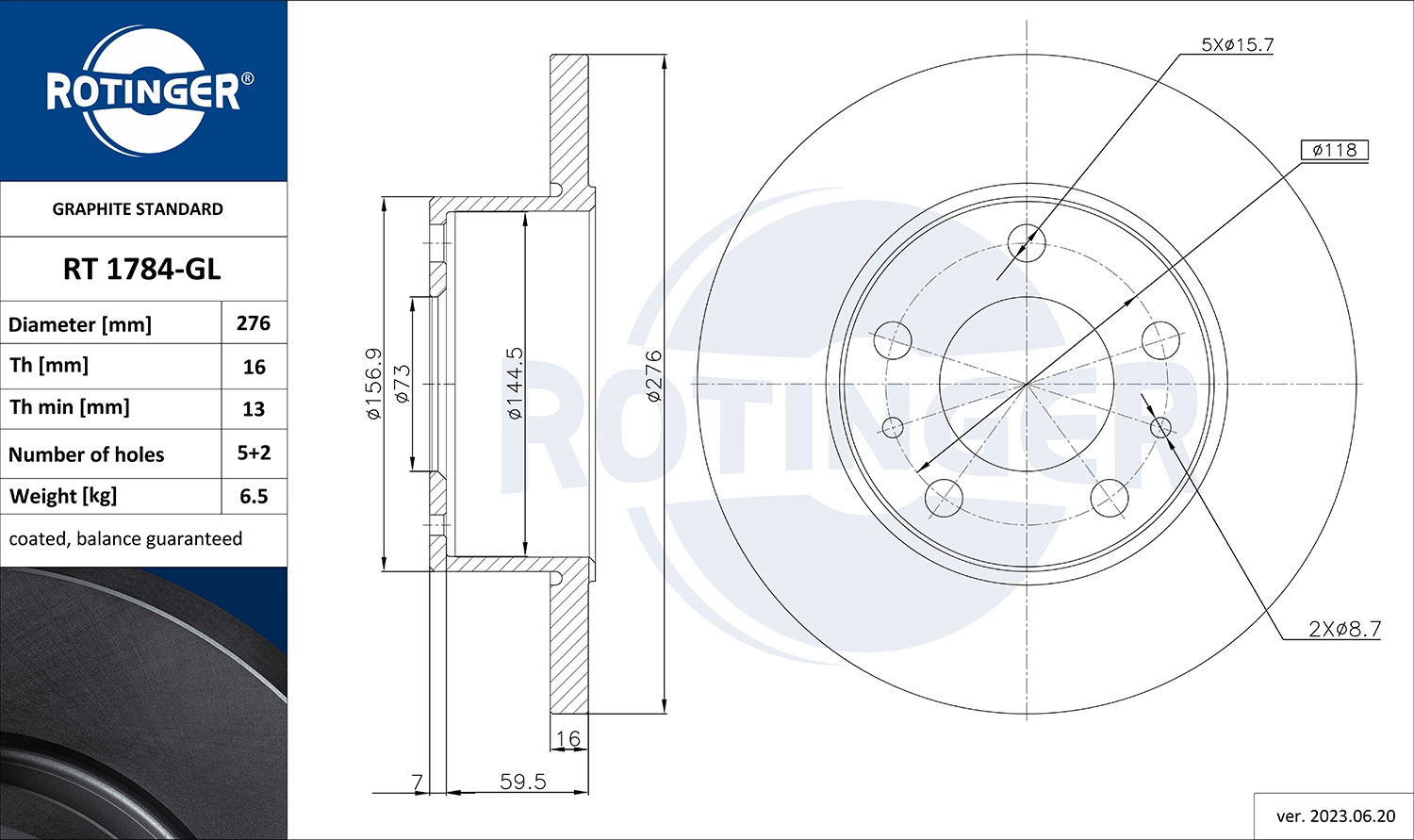 Тормозной диск graphite line ROTINGER RT 1784-GL