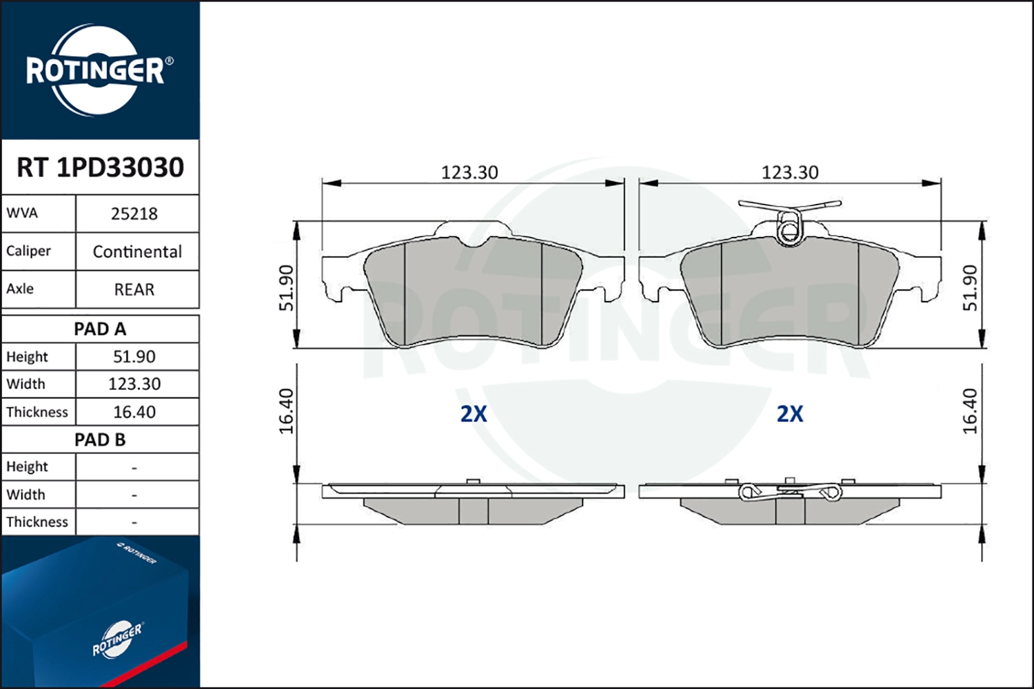 Комплект тормозных колодок дисковый тормоз ROTINGER RT 1PD33030