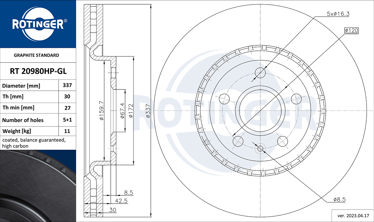 Тормозной диск graphite line ROTINGER RT 20980HP-GL